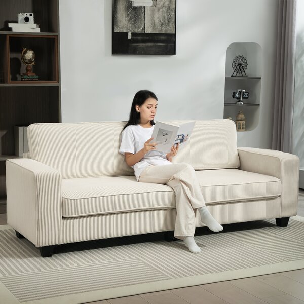 HOMCOM Divano a 3 Posti con Rivestimento in Velluto, Divano da Soggiorno con Anima a Molle, fino a 400 kg, 227 x 84 x 87 cm, Bianco crema