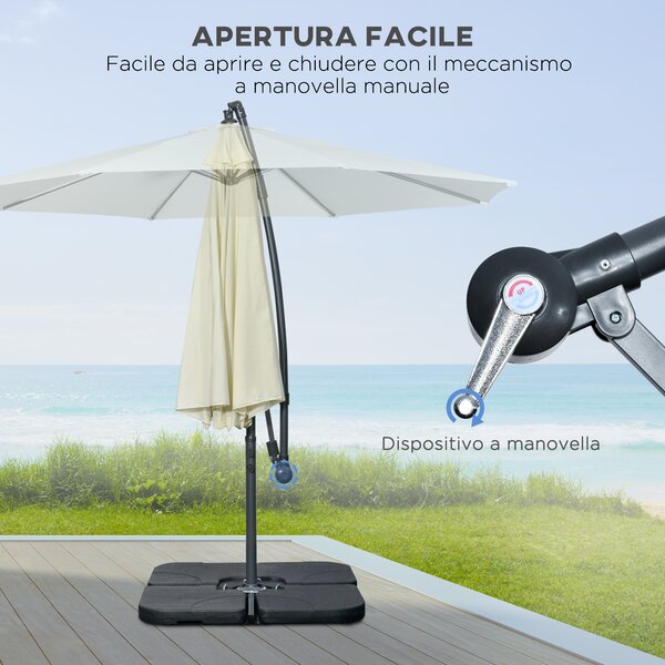 Outsunny Ombrellone Decentrato a 6 Stecche con Manovella e Base a Croce, in Metallo e Poliestere, Ø292x247 cm, Beige