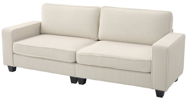 HOMCOM Divano a 3 Posti con Rivestimento in Velluto, Divano da Soggiorno con Anima a Molle, fino a 400 kg, 227 x 84 x 87 cm, Bianco crema