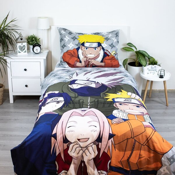 Set copripiumino e federa da bambini in cotone per letto singolo 140x200 cm Naruto "Grey" – Jerry Fabrics