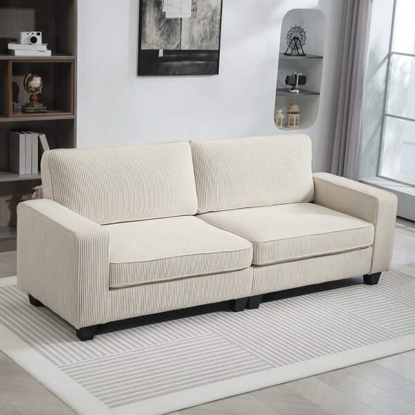 HOMCOM Divano a 3 Posti con Rivestimento in Velluto, Divano da Soggiorno con Anima a Molle, fino a 400 kg, 227 x 84 x 87 cm, Bianco crema