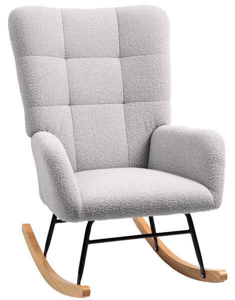 HOMCOM Poltrona dondolo, rivestimento peluche, imbottitura spessa, antiscivolo, Grigio Chiaro