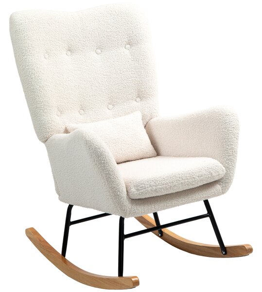 HOMCOM Sedia a Dondolo, Rivestimento Morbido, Imbottitura Spessa, Cuscino Lombare, Antiscivolo, Crema