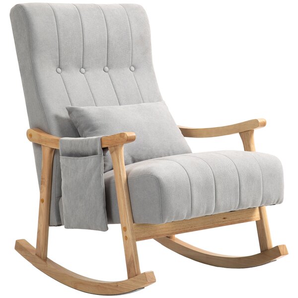 HOMCOM Sedia a dondolo con cuscino lombare, ampia seduta, struttura in faggio, fino a 120 kg, Grigio
