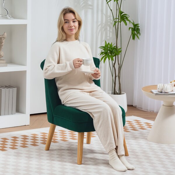 HOMCOM Poltrona per Salotto in Velluto con Seduta Imbottita e Trapuntata a Bottoni, 60x66x79 cm, Verde