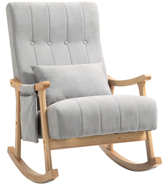 HOMCOM Sedia a dondolo con cuscino lombare, ampia seduta, struttura in faggio, fino a 120 kg, Grigio
