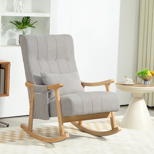 HOMCOM Sedia a dondolo con cuscino lombare, ampia seduta, struttura in faggio, fino a 120 kg, Grigio