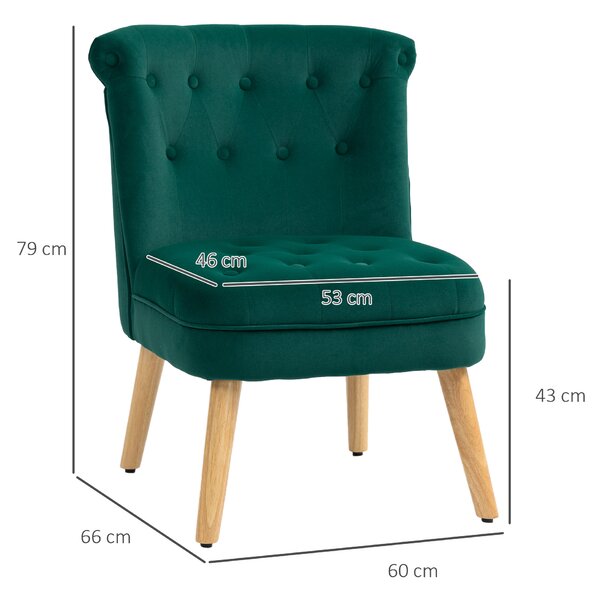 HOMCOM Poltrona per Salotto in Velluto con Seduta Imbottita e Trapuntata a Bottoni, 60x66x79 cm, Verde