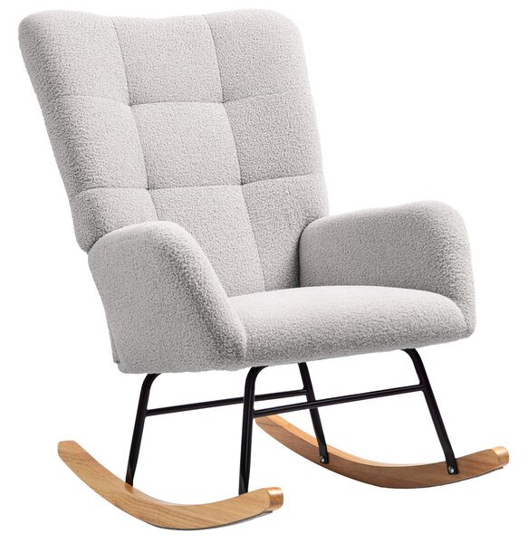 HOMCOM Poltrona dondolo, rivestimento peluche, imbottitura spessa, antiscivolo, Grigio Chiaro