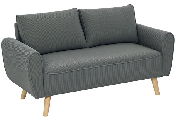 HOMCOM Divano a Due Posti, Divano in Tessuto, 2 Cuscini per lo Schienale, Rivestimento in Velluto, 145 x 75 x 78 cm, Antracite