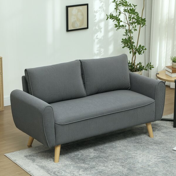 HOMCOM Divano a Due Posti, Divano in Tessuto, 2 Cuscini per lo Schienale, Rivestimento in Velluto, 145 x 75 x 78 cm, Antracite