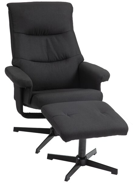 HOMCOM Poltrona con Poggiapiedi, girevole, funzione dondolo, velluto, fino a 150 kg, Nero