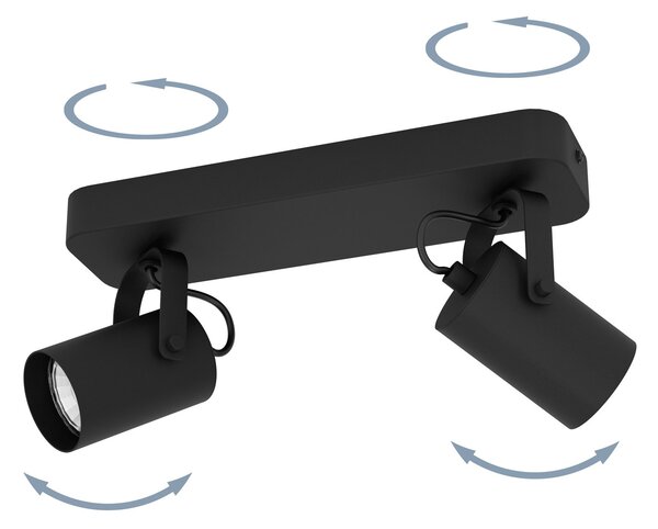 Spot Contemporaneo Sorego In Acciaio Nero 2 Luci Gu10 3W Ip20