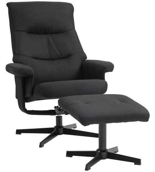 HOMCOM Poltrona con Poggiapiedi, girevole, funzione dondolo, velluto, fino a 150 kg, Nero