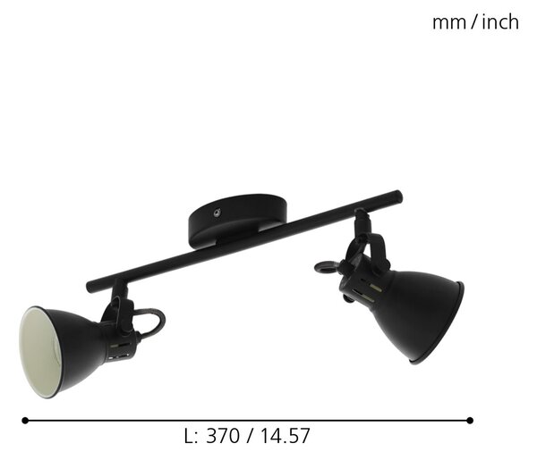 Spot Moderno Seras 2 In Acciaio Nero 2 Luci Gu10 3W Ip20