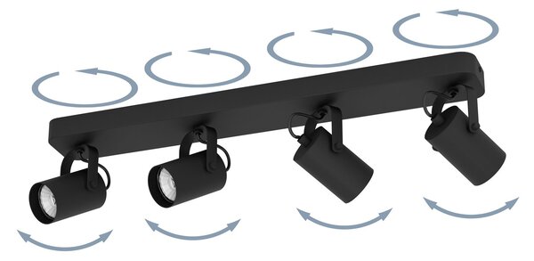 Spot Contemporaneo Sorego In Acciaio Nero 4 Luci Gu10 3W Ip20