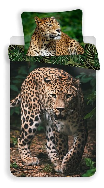 Set copripiumino e federa da bambini in cotone per letto singolo 140x200 cm Leopard "Green" – Jerry Fabrics