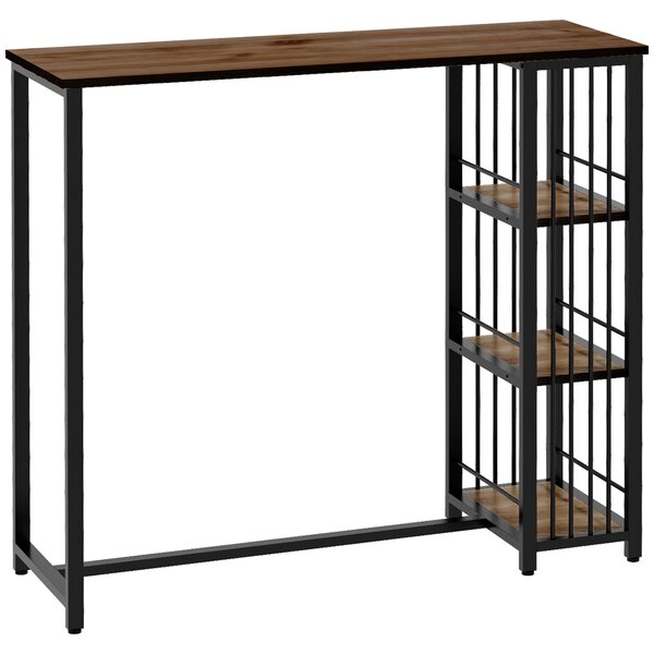 HOMCOM Tavolo da bar Tavolo alto Tavolo da cucina, design industriale, 3 ripiani, 120 x 40 x 105 cm; Nero + Marrone