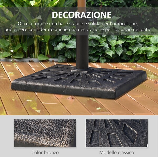 Outsunny Base Ombrellone Quadrata, Resina Resistente, Adatta Pali Ø3,8-4,8cm, Design Elegante, 47x47x32cm, Ideale per Esterni|Aosom
