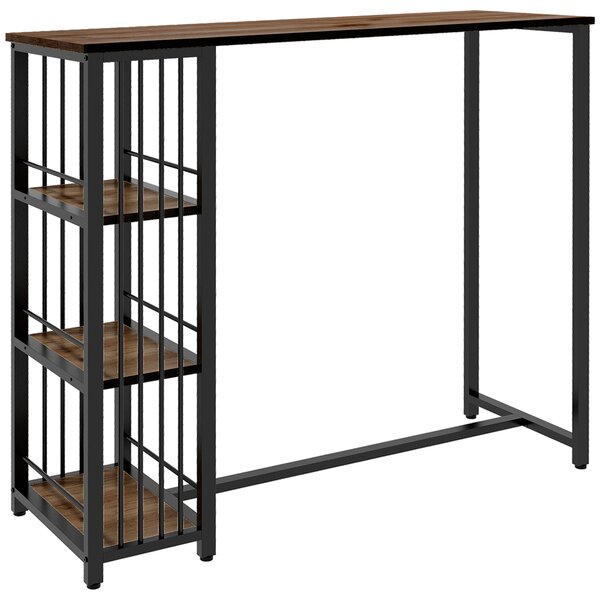 HOMCOM Tavolo da bar Tavolo alto Tavolo da cucina, design industriale, 3 ripiani, 120 x 40 x 105 cm; Nero + Marrone