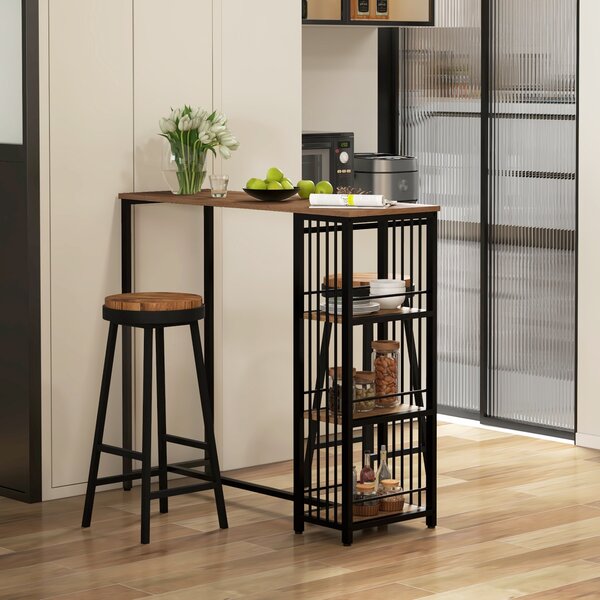 HOMCOM Tavolo da bar Tavolo alto Tavolo da cucina, design industriale, 3 ripiani, 120 x 40 x 105 cm; Nero + Marrone