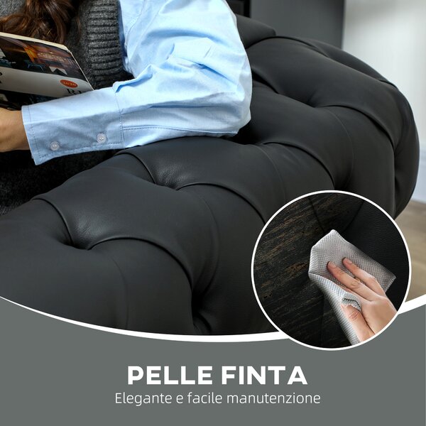 HOMCOM Poltrona Moderno da Salotto in Finta Pelle PU con Gambe in Legno, Stile Chesterfield, Nero | Aosom Italy