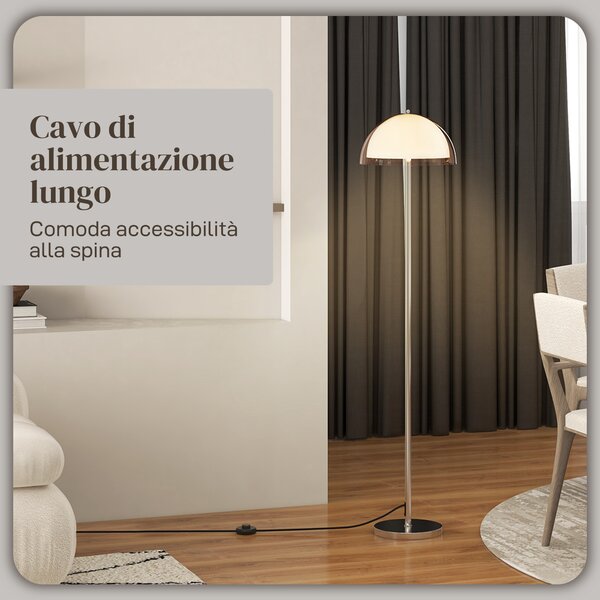 HOMCOM Lampada a Piantana Moderna con Paralume a Doppio Strato, in Metallo e Acrilico, Ø35x150 cm, Bianca
