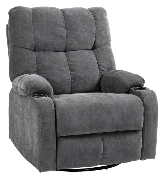 HOMCOM Poltrona relax con poggiapiedi, poltrona reclinabile, girevole, fino a 150 kg, struttura in acciaio, 88x96x108cm, Grigio scuro
