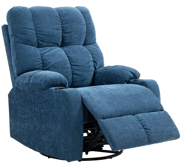 HOMCOM Poltrona Relax con Poggiapiedi, Poltrona Reclinabile, girevole, fino a 150 kg, Struttura in Acciaio, 88x96x108cm, Blu Scuro