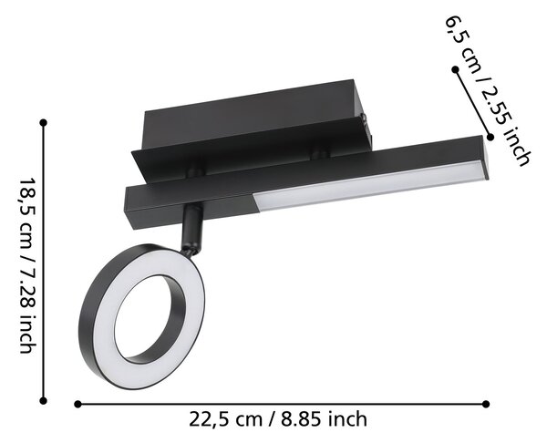 Spot Moderno Cardillio 2 In Alluminio Nero 1 Luce Led 3,2W 3000K Ip20