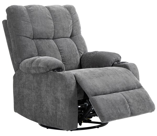 HOMCOM Poltrona relax con poggiapiedi, poltrona reclinabile, girevole, fino a 150 kg, struttura in acciaio, 88x96x108cm, Grigio scuro