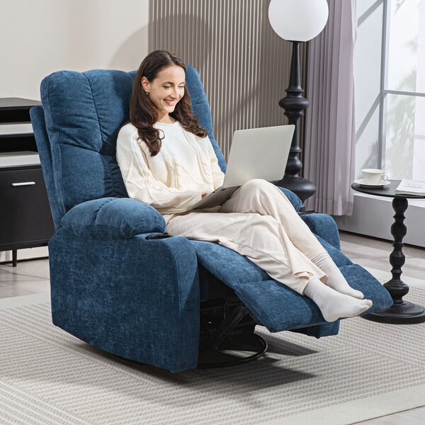 HOMCOM Poltrona Relax con Poggiapiedi, Poltrona Reclinabile, girevole, fino a 150 kg, Struttura in Acciaio, 88x96x108cm, Blu Scuro