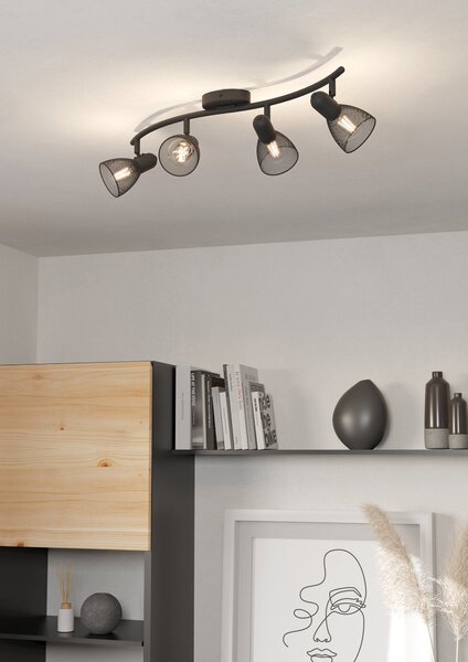 Spot Moderno Carovigno In Acciaio Nero 4 Luci E14 40W Ip20