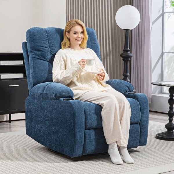 HOMCOM Poltrona Relax con Poggiapiedi, Poltrona Reclinabile, girevole, fino a 150 kg, Struttura in Acciaio, 88x96x108cm, Blu Scuro