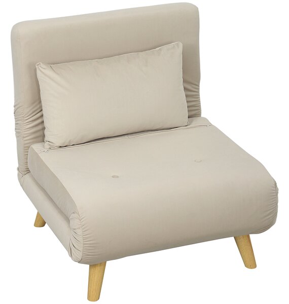HOMCOM Poltrona Letto con Funzione Letto, Poltrona Relax Pieghevole in Velluto, Schienale Regolabile, portata fino a 120 kg, Beige