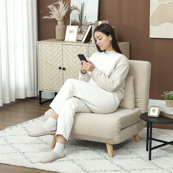 HOMCOM Poltrona Letto con Funzione Letto, Poltrona Relax Pieghevole in Velluto, Schienale Regolabile, portata fino a 120 kg, Beige