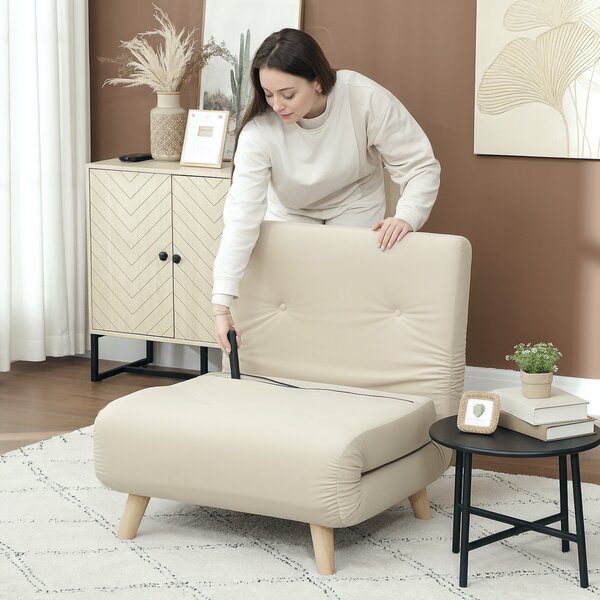 HOMCOM Poltrona Letto con Funzione Letto, Poltrona Relax Pieghevole in Velluto, Schienale Regolabile, portata fino a 120 kg, Beige