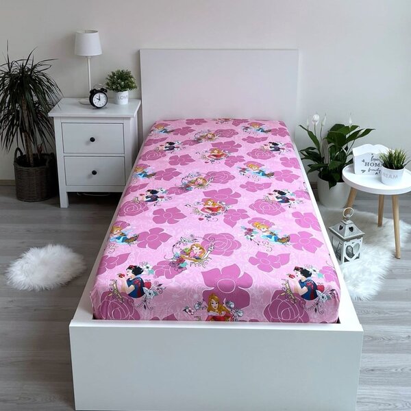 Lenzuolo con angoli per bambini rosa in cotone 90x200 cm The Pincesses "Pink" – Jerry Fabrics