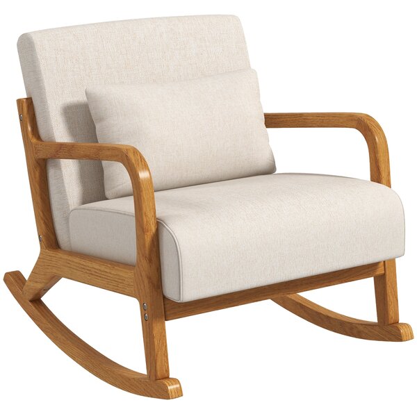 HOMCOM Sedia a Dondolo in stile Retrò, Legno di Gomma, 64,5 cm x 92 cm x 81,5 cm, Beige + Marrone
