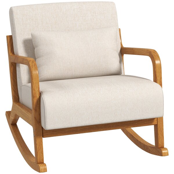 HOMCOM Sedia a Dondolo in stile Retrò, Legno di Gomma, 64,5 cm x 92 cm x 81,5 cm, Beige + Marrone
