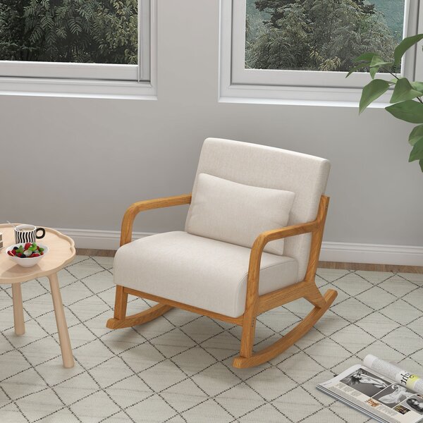 HOMCOM Sedia a Dondolo in stile Retrò, Legno di Gomma, 64,5 cm x 92 cm x 81,5 cm, Beige + Marrone