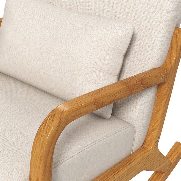 HOMCOM Sedia a Dondolo in stile Retrò, Legno di Gomma, 64,5 cm x 92 cm x 81,5 cm, Beige + Marrone