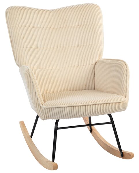 HOMCOM Sedia a Dondolo Vintage, Scocche Curve, Imbottitura Spessa, Legno di Faggio e Acciaio, Beige