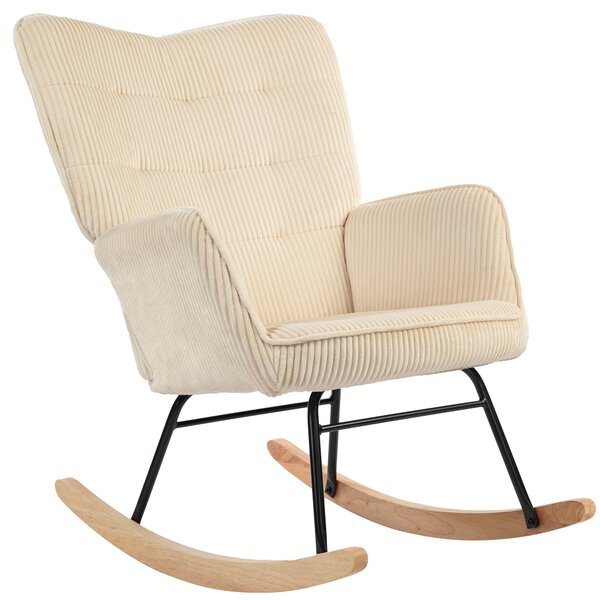 HOMCOM Sedia a Dondolo Vintage, Scocche Curve, Imbottitura Spessa, Legno di Faggio e Acciaio, Beige