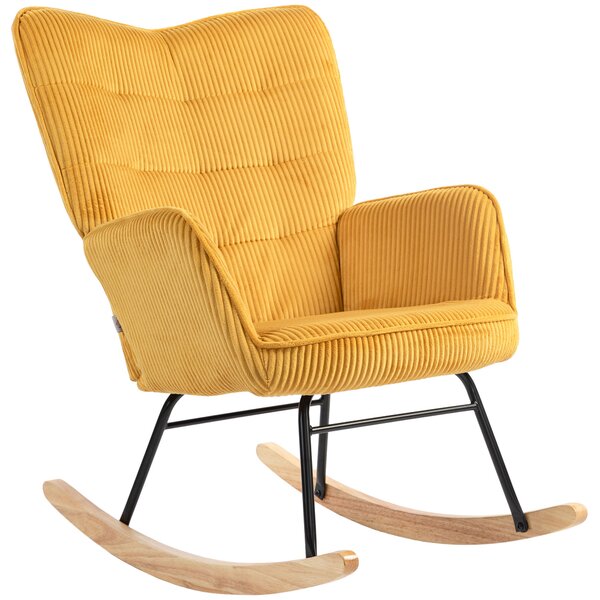 HOMCOM Sedia a Dondolo Vintage, Basculanti Curvati, Imbottitura Spessa, Faggio & Acciaio, Giallo