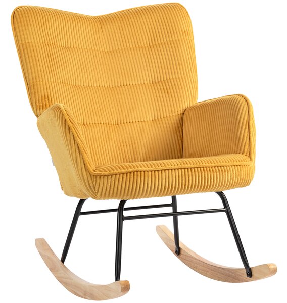 HOMCOM Sedia a Dondolo Vintage, Basculanti Curvati, Imbottitura Spessa, Faggio & Acciaio, Giallo