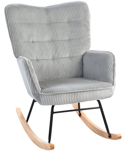 HOMCOM Poltrona Dondolo Vintage, Scivoli Curvi, Imbottitura Spessa, Faggio & Acciaio, Grigio Chiaro