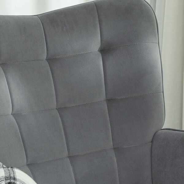 HOMCOM Poltrona a Dondolo Vintage, Pattini Curvi, Imbottitura Spessa, Legno di Faggio & Acciaio, Grigio Scuro