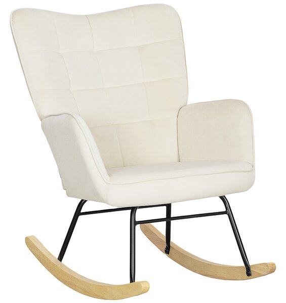 HOMCOM Poltrona Dondolo, imbottitura spessa, schienale largo, legno di faggio/telaio in acciaio, fino a 120 kg, Beige