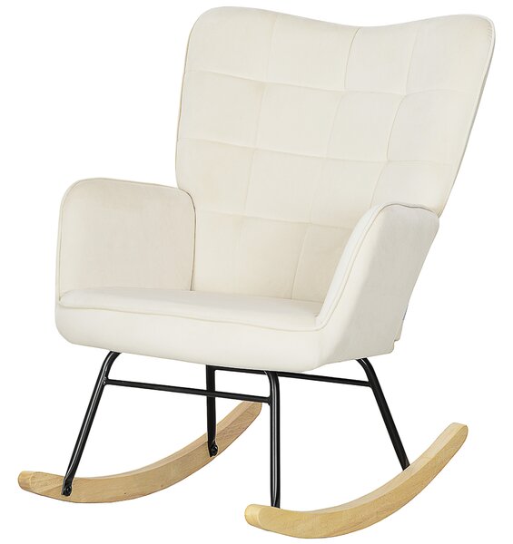 HOMCOM Poltrona Dondolo, imbottitura spessa, schienale largo, legno di faggio/telaio in acciaio, fino a 120 kg, Beige